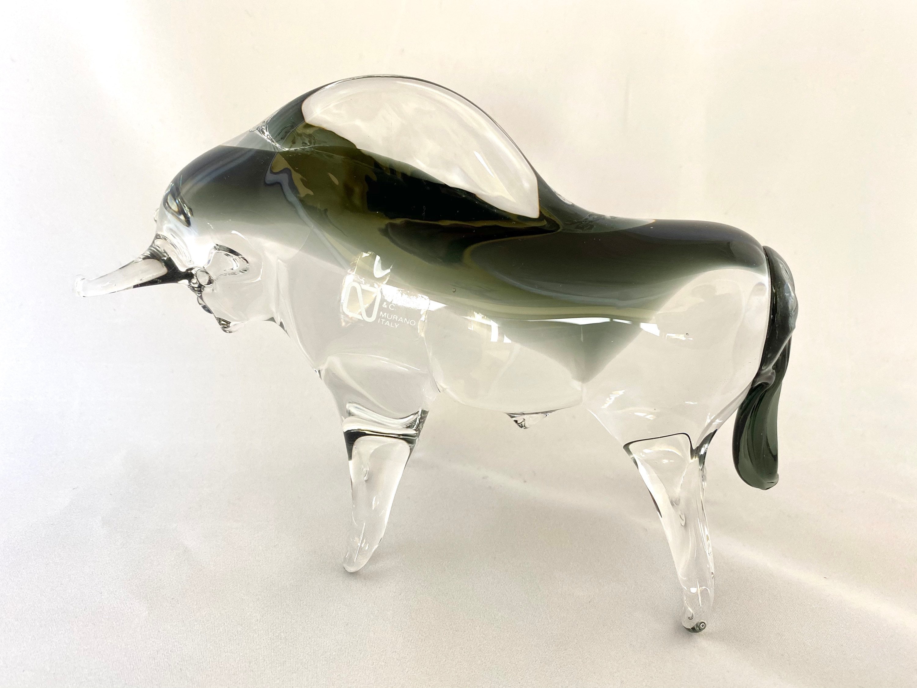 Murano Glass Bull - V. Nason & C Murano Italy Blown Smoked
