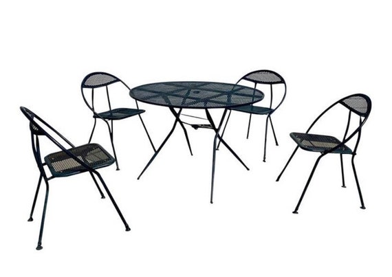 Rid Jid Patio Set Vintage Mid Century Modern Rid jid Folding Metal Patio Table and 4 Hoop Chairs Etsy Denmark