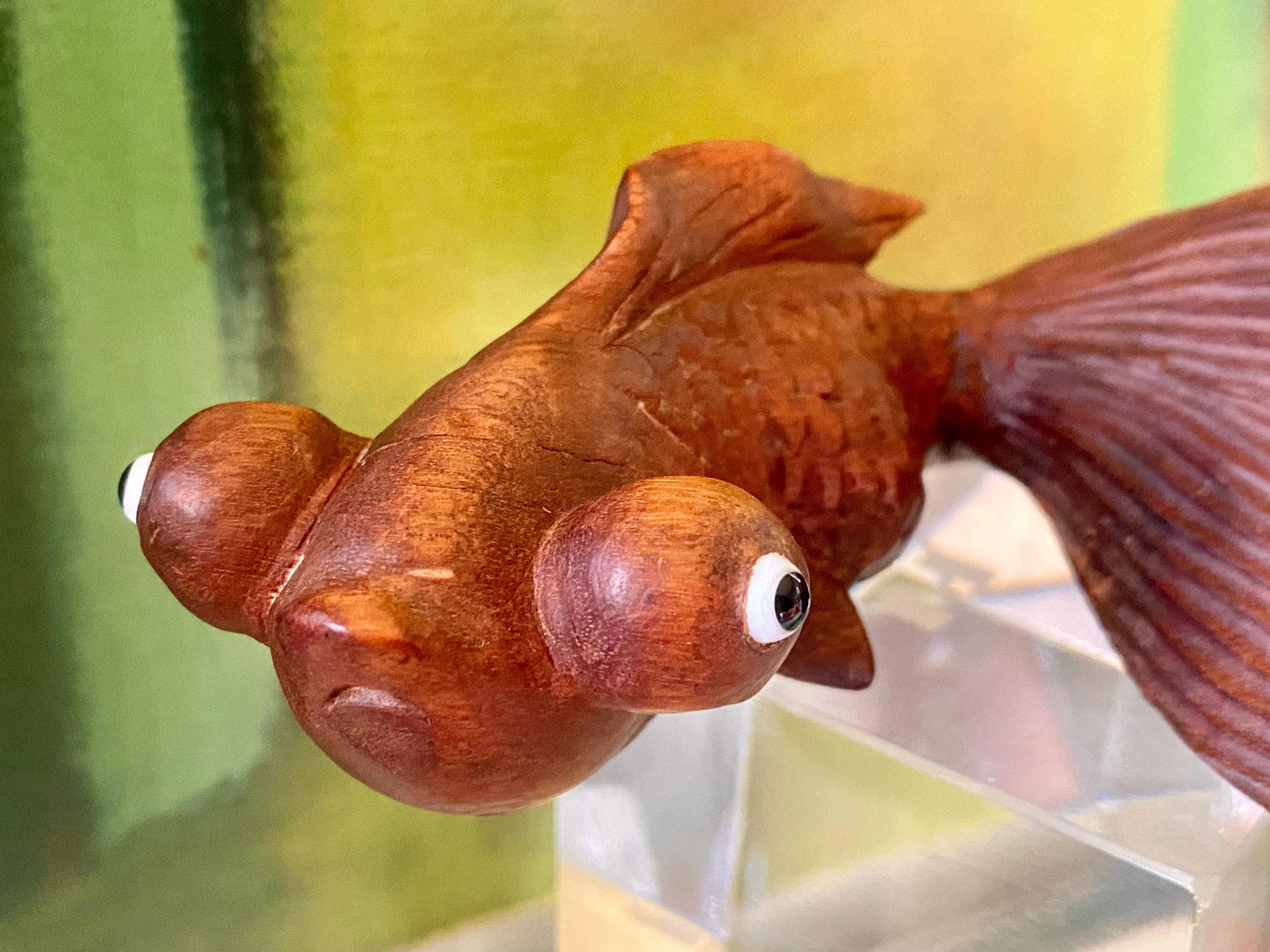 Koi Fish Sculpture Vintage Hand Carved Wood Koi Fish Sculpture VERY UNIQUE  