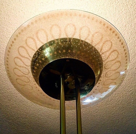Atomic Floor Lamp Vintage Mid Century Modern with Gold Fleck Pebble Glass Shade