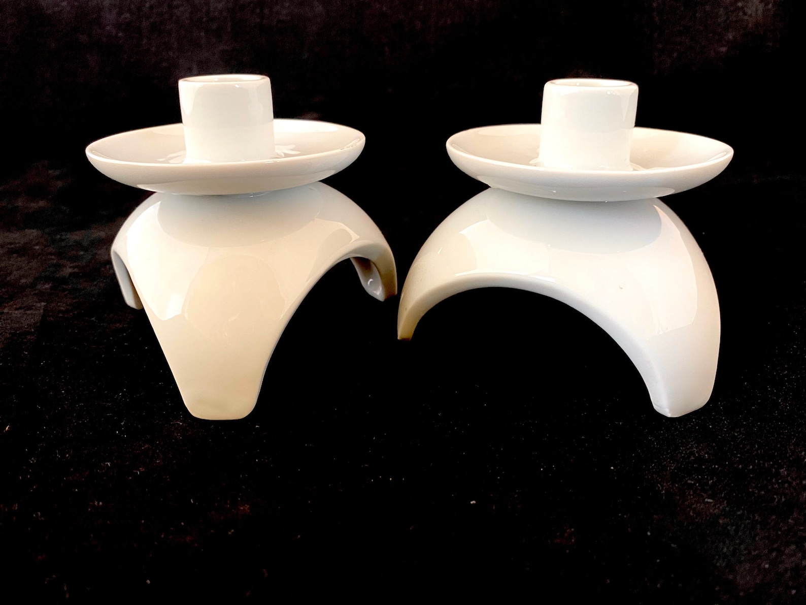Modernist Candle Holder Pair in White Porcelain Elegant Etsy