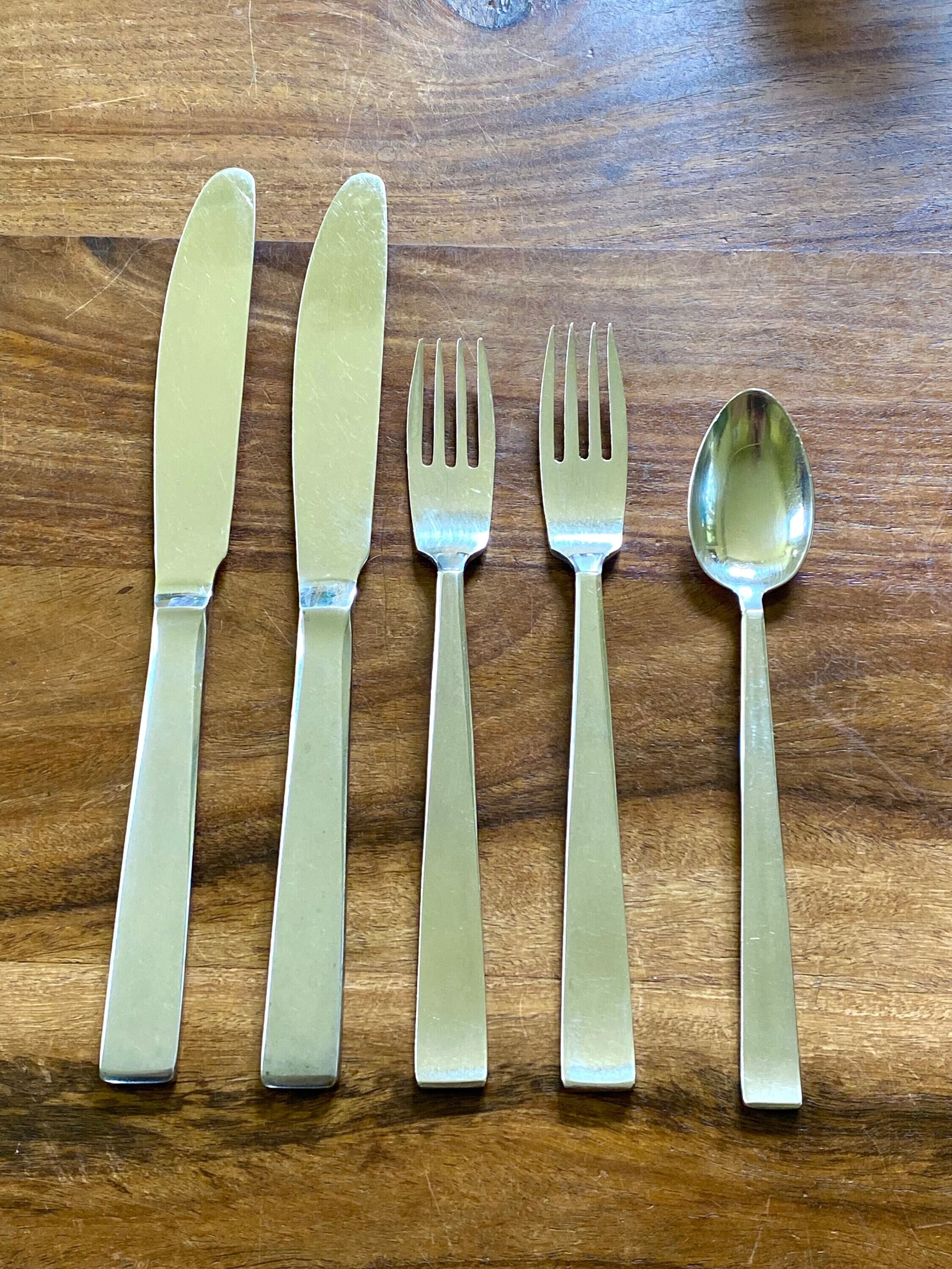 Lauffer Flatware - Etsy Vintage Towle Lauffer Design 3 Japan Stainless Dinner Knives Set 5 MCM 1970s main image 0