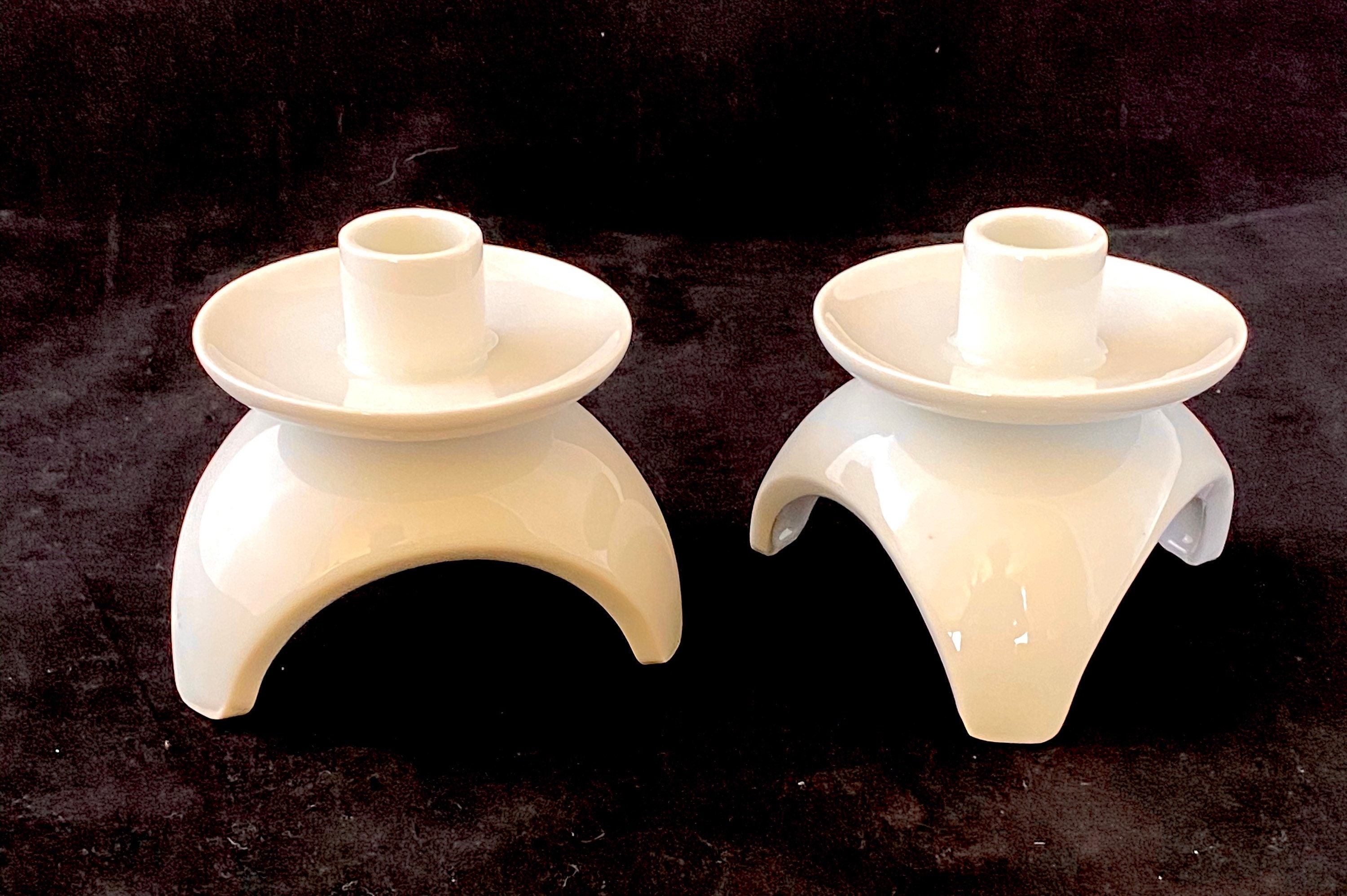 Modernist Candle Holder Pair in White Porcelain Elegant Etsy