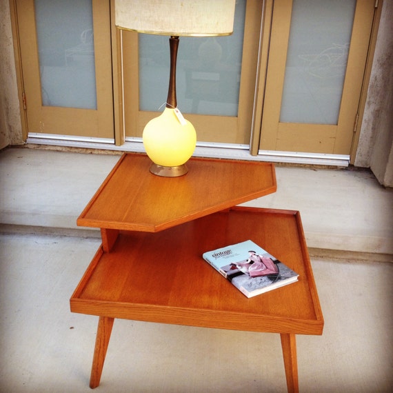 Items similar to SOLD Mid Century Two Tier Corner Side Table on Etsy