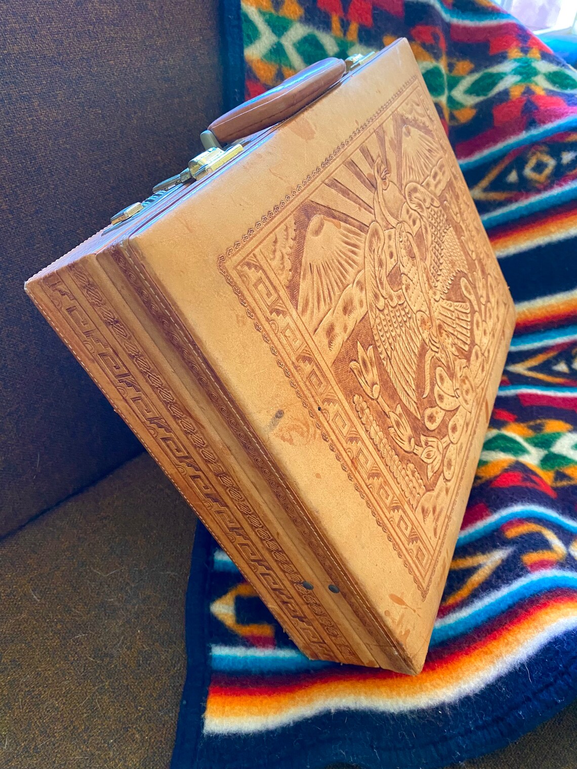 Tooled Leather Briefcase Vintage Tooled Leather Briefcase Etsy