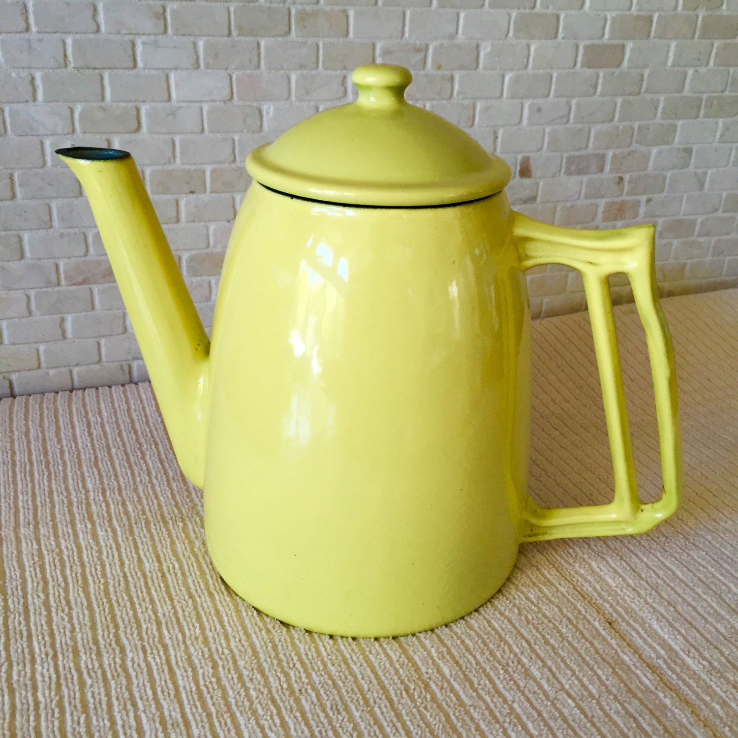Vintage Descoware Yellow Enamel Over Cast Iron Coffee Pot Etsy
