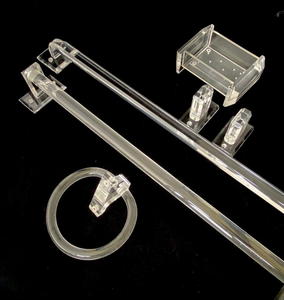 Lucite Bathroom Hardware Vintage 1970's Lucite Bath Towel Bars, Towel