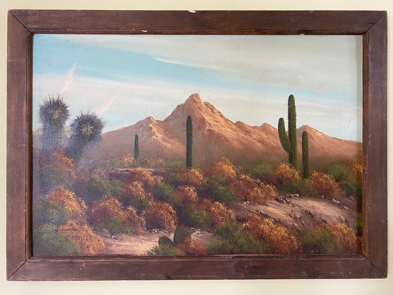 Desert Landscape Painting Vintage Large Desert Landscape Oil Etsy