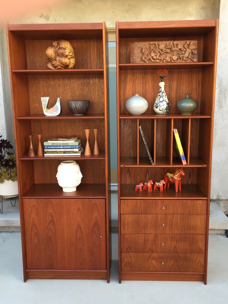 Teak Book Shelves Danish Modern Teak Book Shelf Pair Wall Etsy