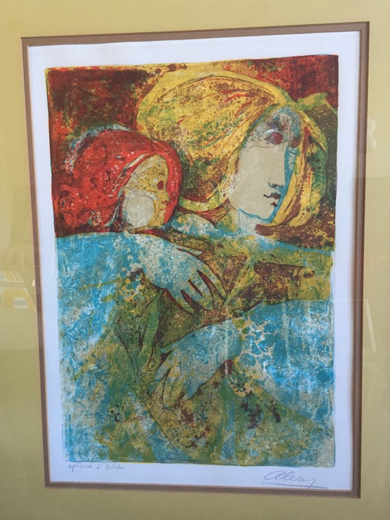 Mother Child Art - Vintage Mother and Child Art Artists Proof Signed Alery Mid Century Modernism
