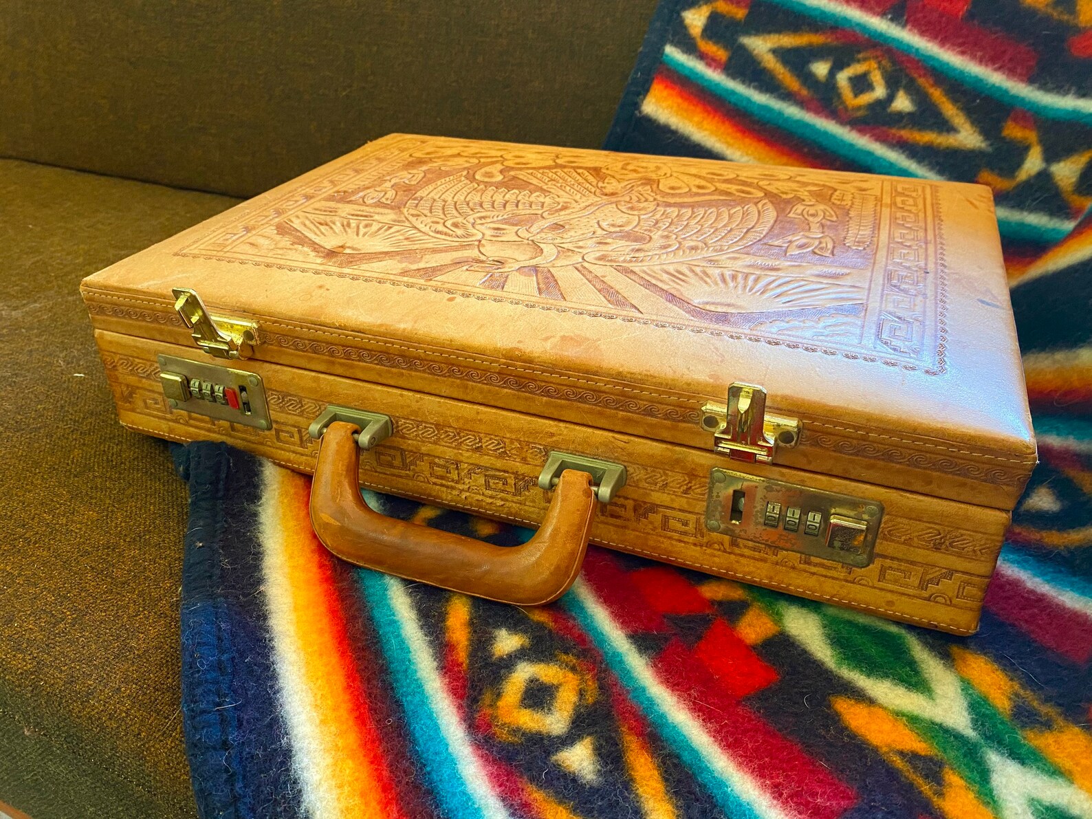 Tooled Leather Briefcase Vintage Tooled Leather Briefcase Etsy