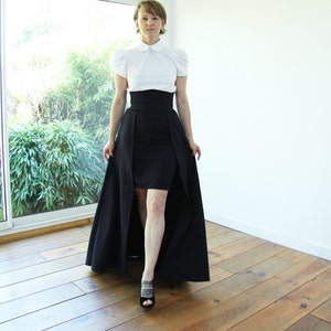 3 pieces set-over skirt+skirt+white shirt-maxi over skirt, floor length skirt, skirt with pockets, high waisted skirt,