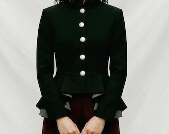 Blazer preto assimétrico com peplum | Jaqueta marcante para a noite ou para o escritório | Feito sob medida