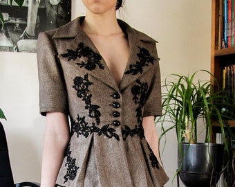 Women Tailored Tweed Jacket, Peplum Tweed Women Jacket