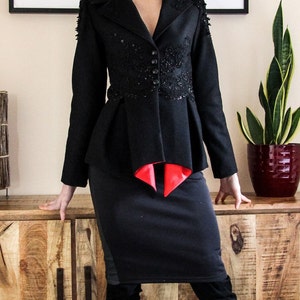 Woman peplum black jacket, ladies black jacket, peplum jacket, women clothes, womens wear, asymmetrical jacket evening wear image 4