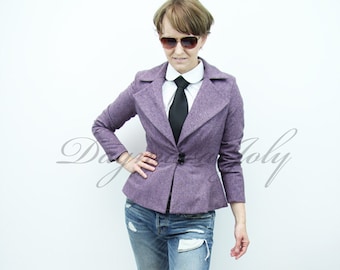 Woman peplum jacket, peplum blazer, office wear, tweed jacket , ladies peplum jacket, purple jacket, womens clothing, women jacket