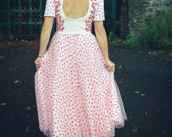 Hand Embroidered Linen Tulle Wedding Dress: Open Back Midi Dress