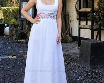 A line Wedding Dress, Square Neckline Bridal Gown, Boho linen Dress