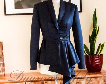 Woman slim fit jacket, navy peplum jacket, peplum blazer, tuxedo jacket, women jacket, ladies jacket, women clothes, asymmetrical jacket,