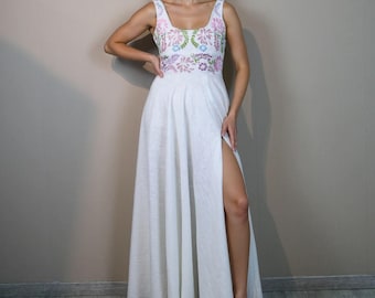 A line Wedding Dress, Simple Romantic Bridal Gown, Boho linen white dress