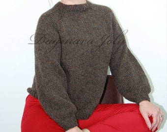 Hand knit brown sweater, women knitwear, boho sweater, brown jumper, ready to ship, raglan sleeves jumper, knit wool; women clothing