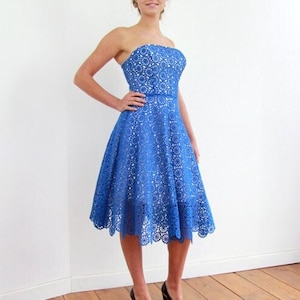 Royal blue lace midi dress cheap