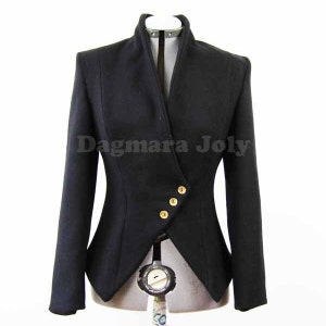 Asymmetrical Black Wool Blend Jacket: Fitted Minimalist Design