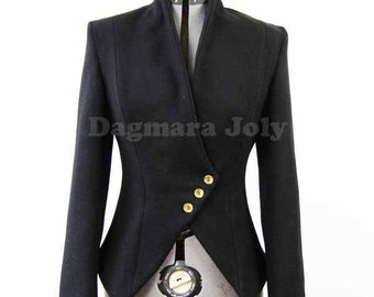 Woman Asymmetrical black jacket, fitted black jacket, minimalist ladies jacket, asymmetric jacket, ladies clothes, ladies jacket