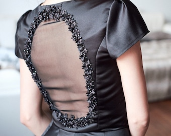 Black Midi Evening or Cocktail Dress: Gothic Wedding Gown,