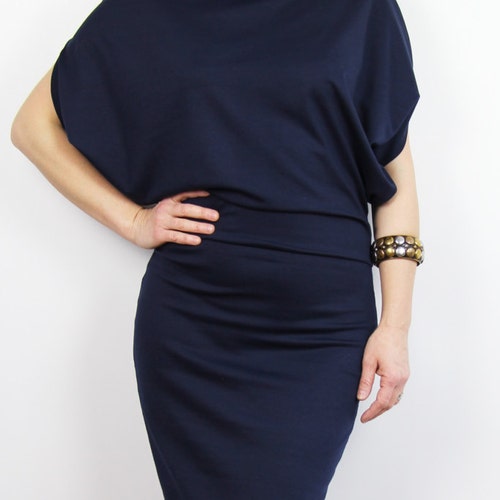 Navy Blue Midi Dress / Women Oversized Dress / Fitted Midi | Etsy