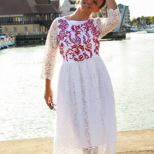 Linen Hand Embroidered Wedding Dress – Lace, Minimalist, Modest, Short or Casual Bridal Dress