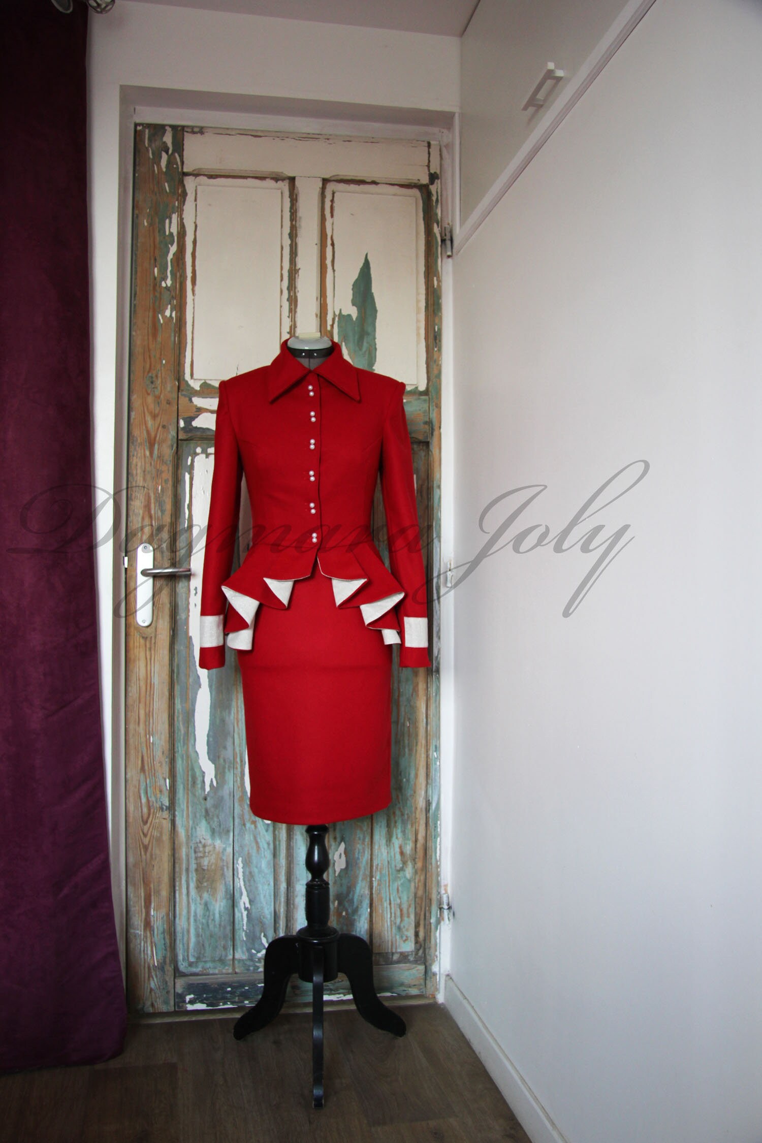 red skirt and jacket