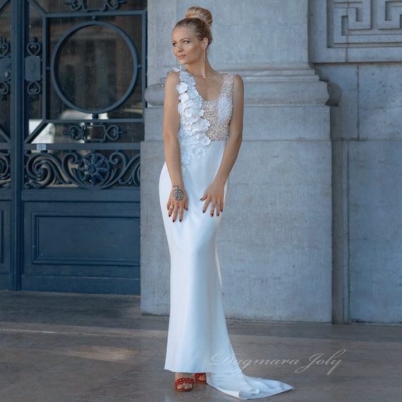slim mermaid wedding dresses Gorgeous High Neck Floral Lace Mermaid Wedding Dresses with Sleeves-27dress.co.uk 27Dress.co.uk