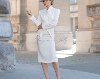 Wedding skirt suit, asymmetrical jacket suit , ivory peplum jacket set, wedding jacket, bridal jacket, bridal skirt suit, women skirt suit,