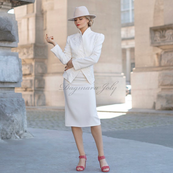 Stellar Looks Skirt Suit 1652-White | Church suits for less