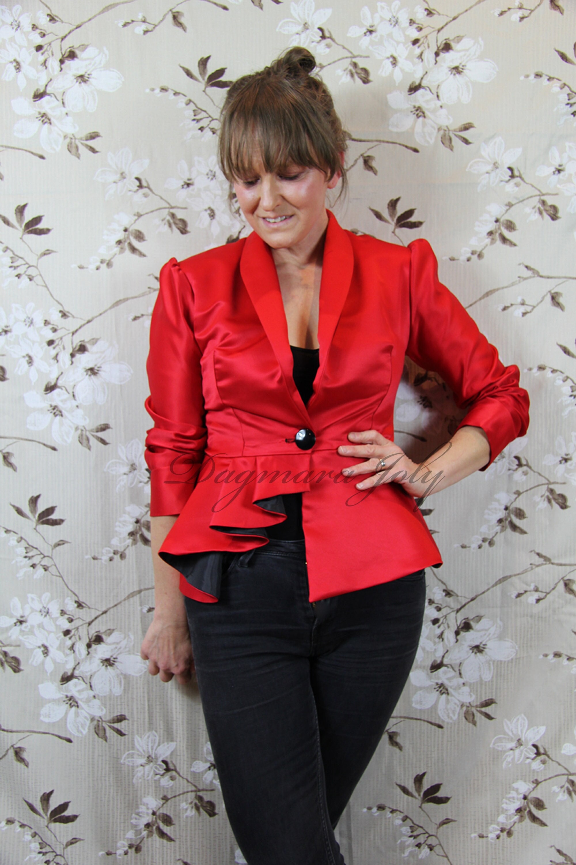 Women Slim Fit Red Jacket Peplum Jacket 