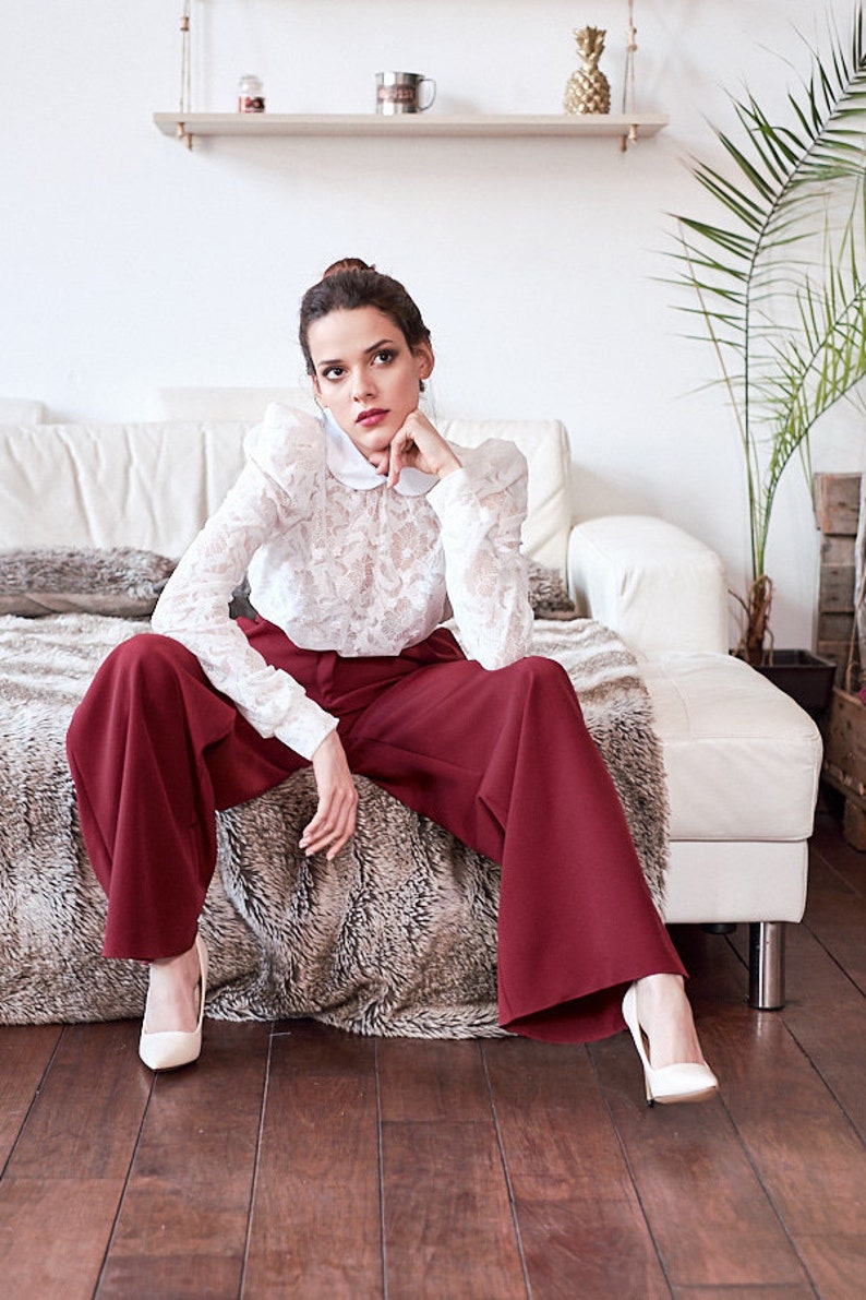 wide legged pants Women bordeaux wide legs trousers high waisted pants women pants wide legs pants pants with pockets womens clothing