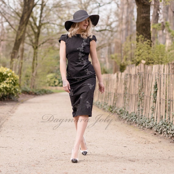 Black Pencil Party Dress: Open Back Evening or Cocktail Gown, Sheath Night Out Dress