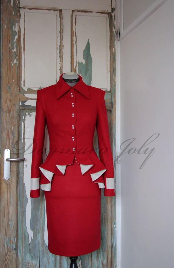 red peplum jacket