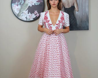 Hand Embroidered Linen Tulle Wedding Dress: Open Back Midi Dress