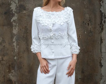 Modern Crepe Bridal Pantsuit • Tailored Two-Piece Outfit for Civil Ceremony, dressy women's suits