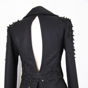 Woman peplum black jacket, ladies black jacket, peplum jacket, women clothes, womens wear, asymmetrical jacket evening wear image 10