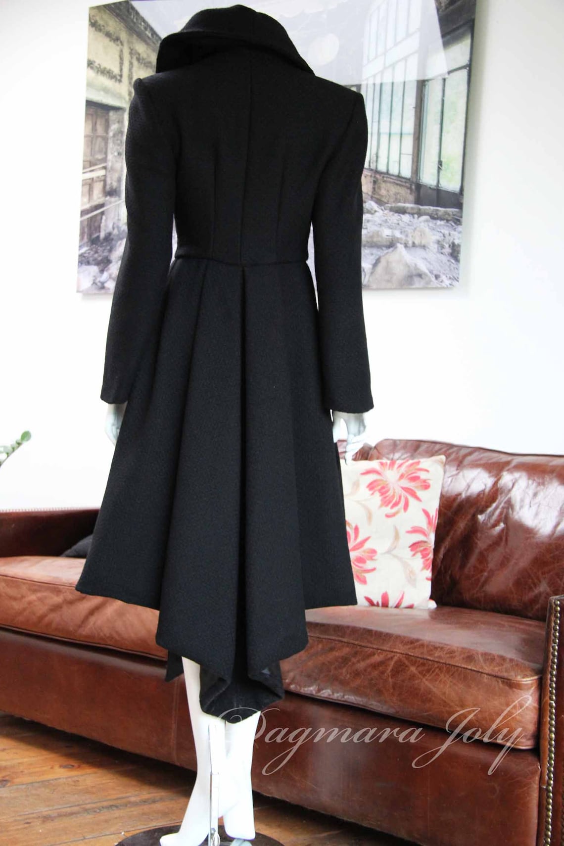 Women's Long Black Wool Coat M/L
