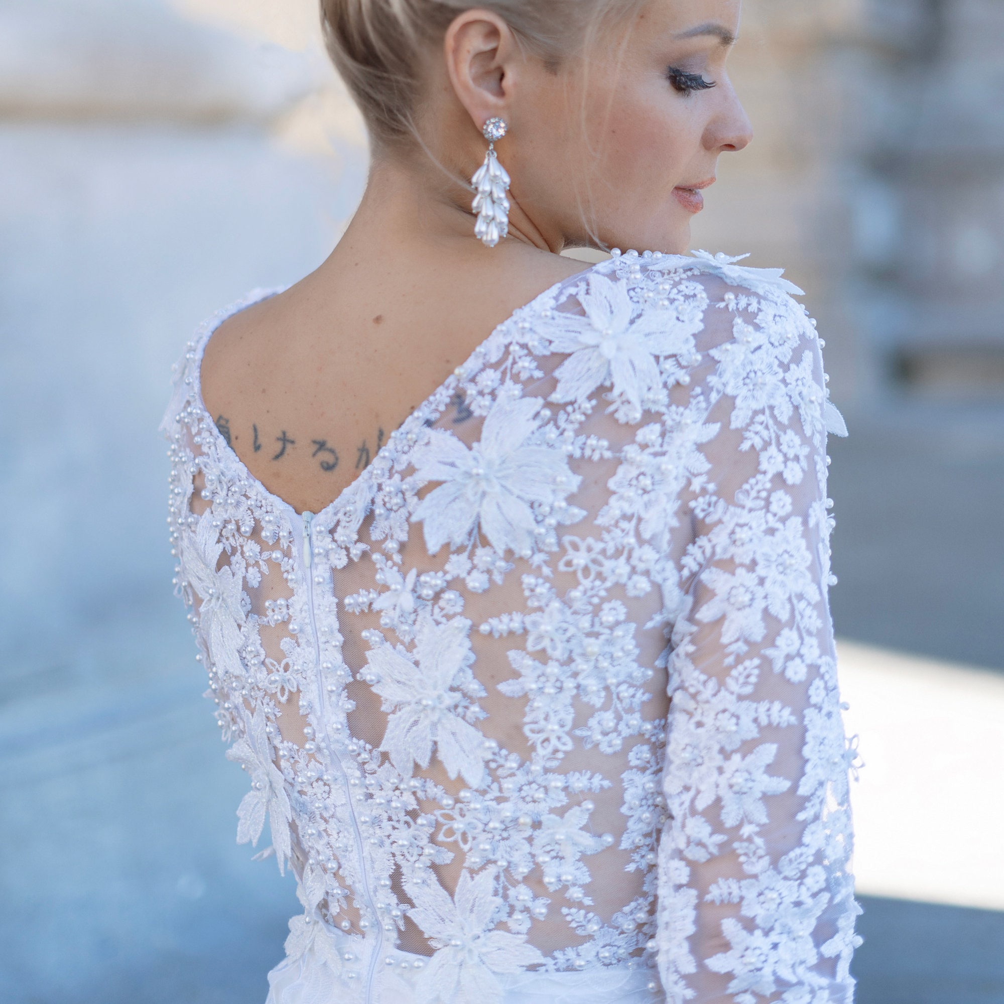 Short Lace Wedding Dress: Embellished Pencil Bridal Gown