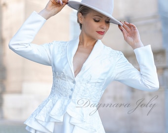 Asymmetrical bridal jacket , ivory peplum jacket, wedding jacket, bridal jacket, bridal shawl collar jacket, women beaded jacket,