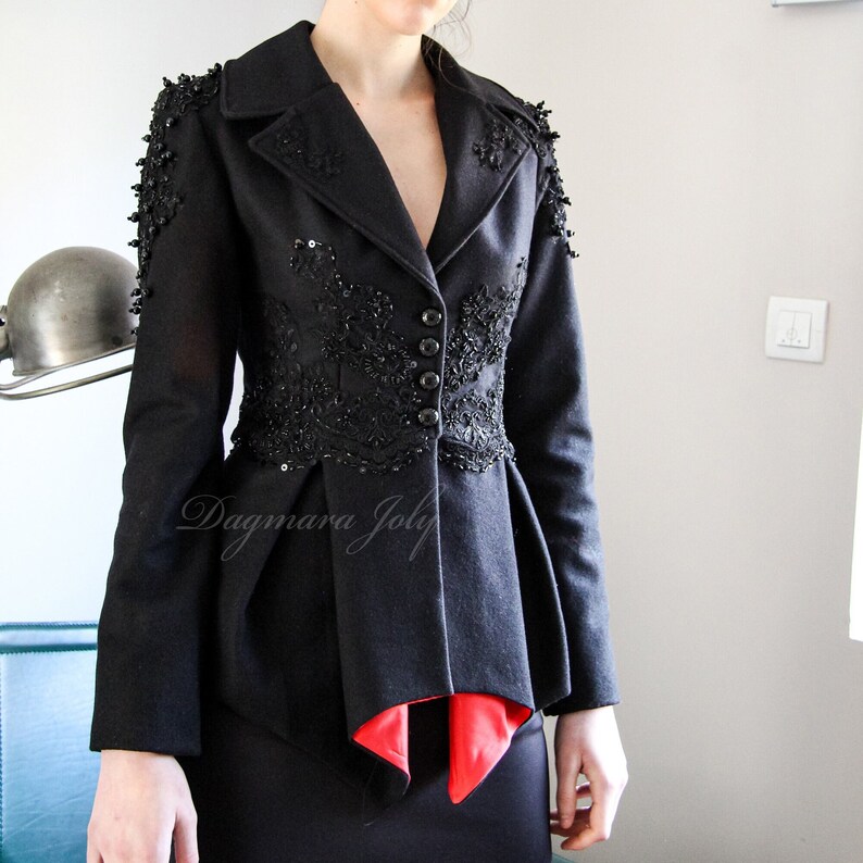 Woman peplum black jacket, ladies black jacket, peplum jacket, women clothes, womens wear, asymmetrical jacket evening wear image 1