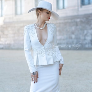 Bridal Skirt Suit, Peplum Wedding Jacket & Skirt Set, Bride Two Piece Suit, Custom Wedding Outfit, Civil Wedding Suit, Wedding skirt set