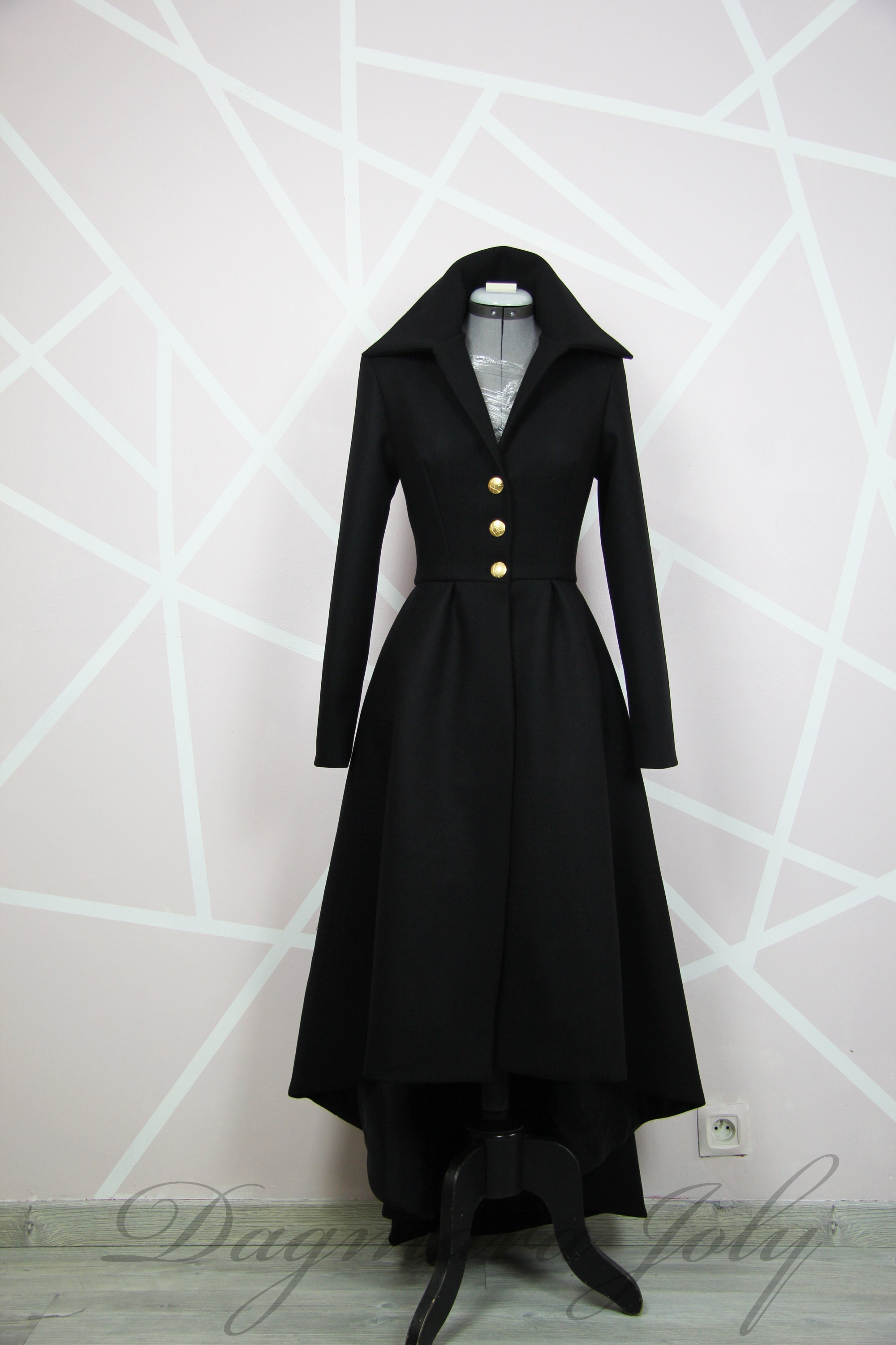 Manteau long en laine noire femme manteau a queue de pie femme manteau grand col manteau asymetrique manteau court devant long derriere Etsy France