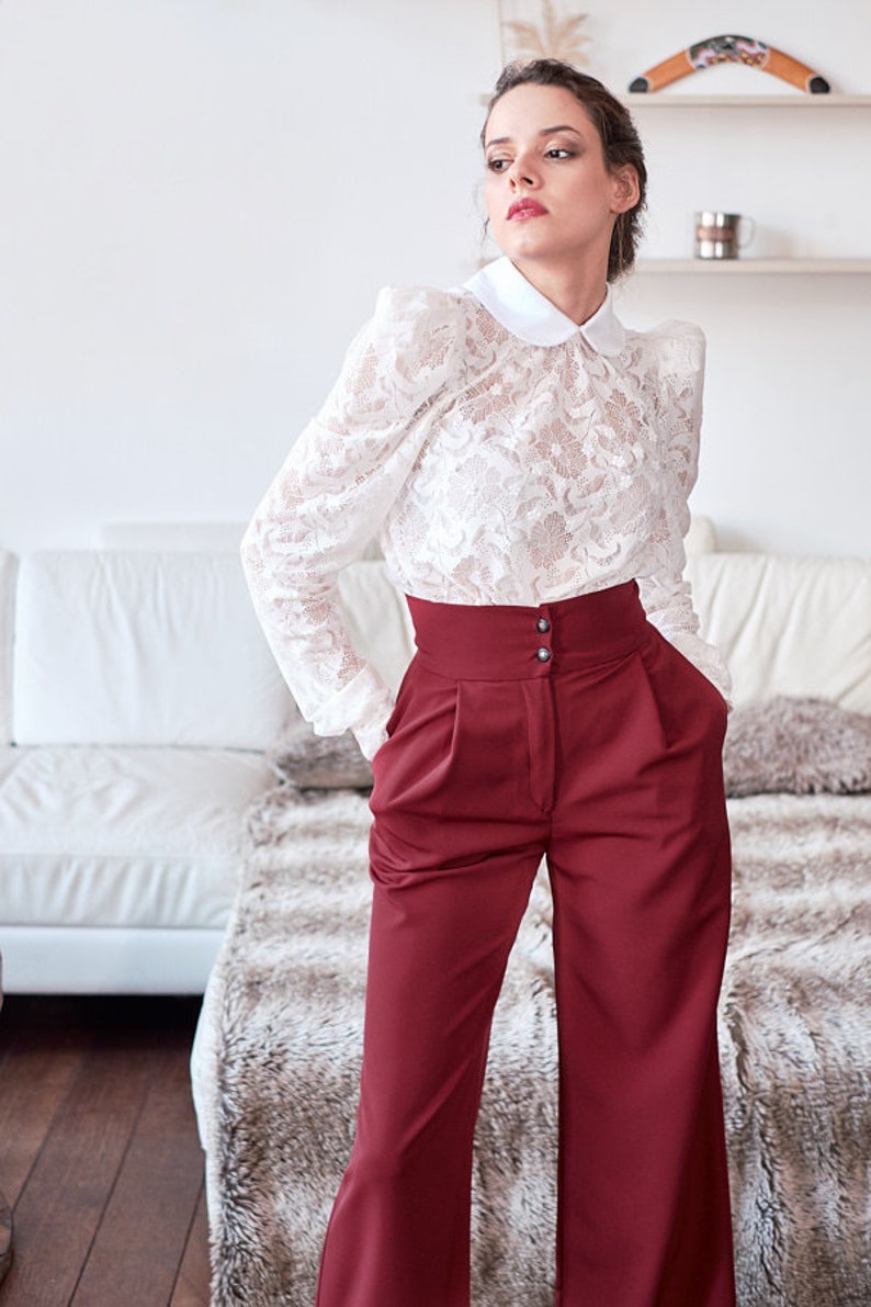 wide legged pants Women bordeaux wide legs trousers high waisted pants women pants wide legs pants pants with pockets womens clothing