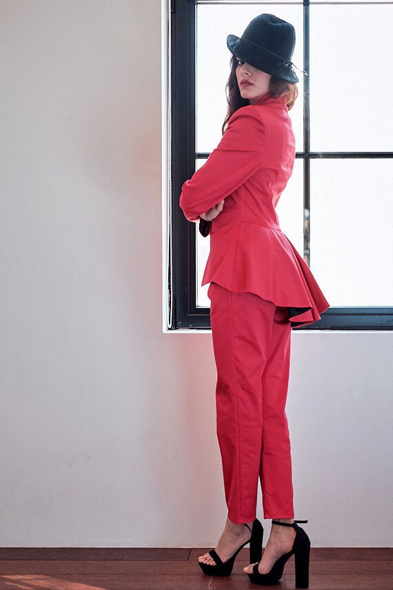 womens red tailored suit